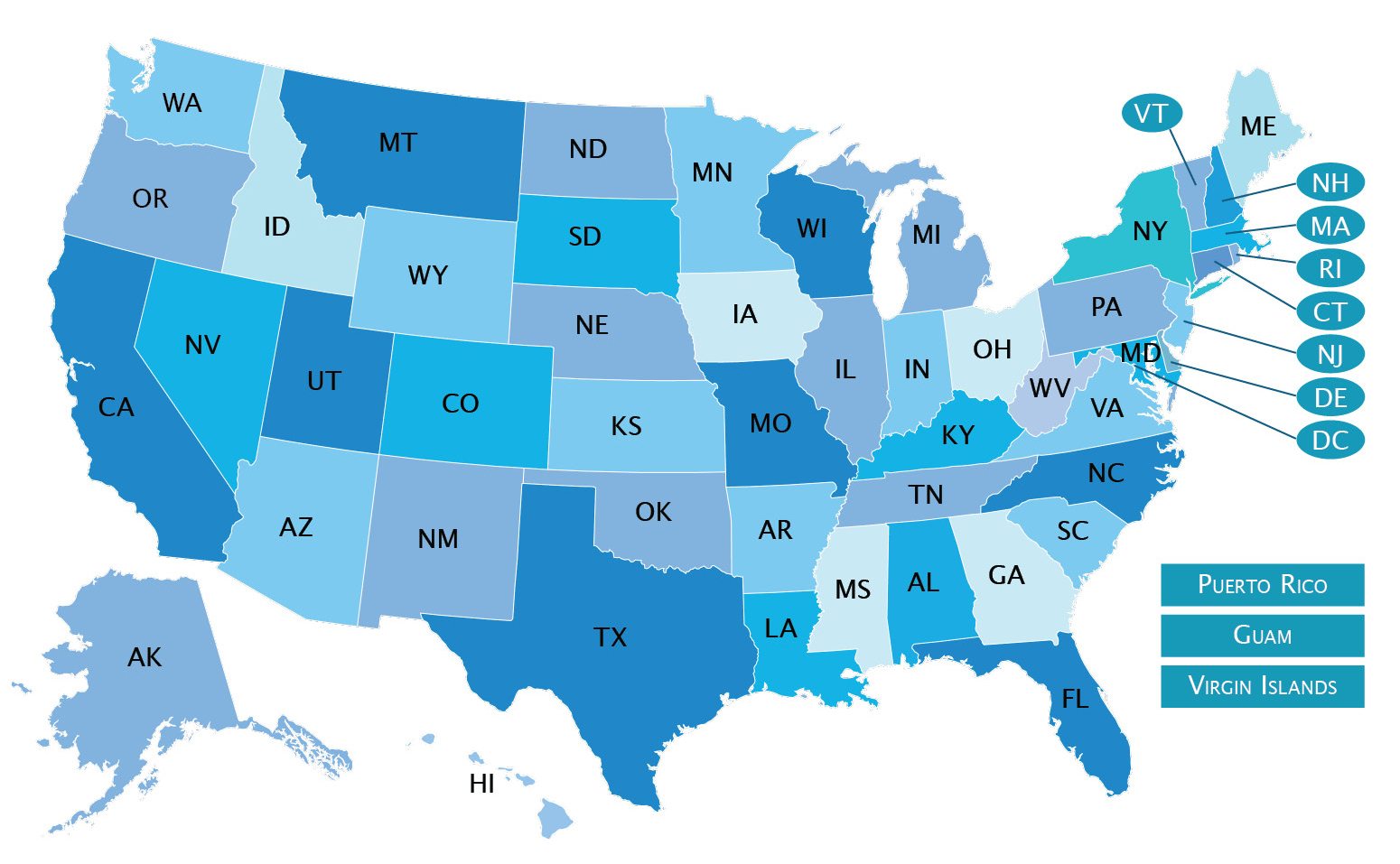 A Map of the Foundation Sites in The United States