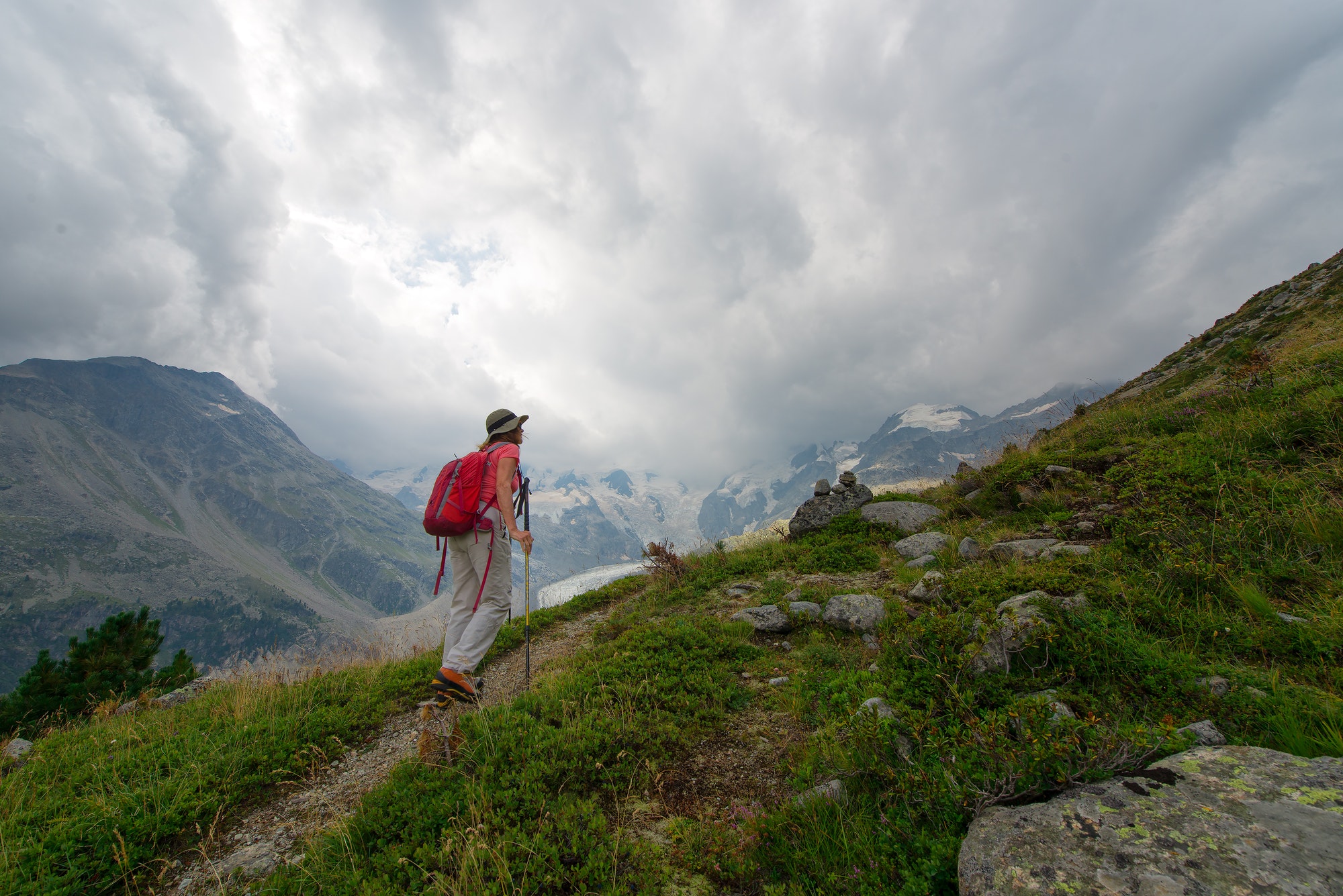 Retired woman practices a hike