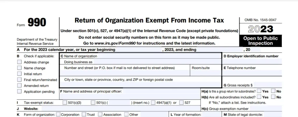 A portion of the full version of Form 990.